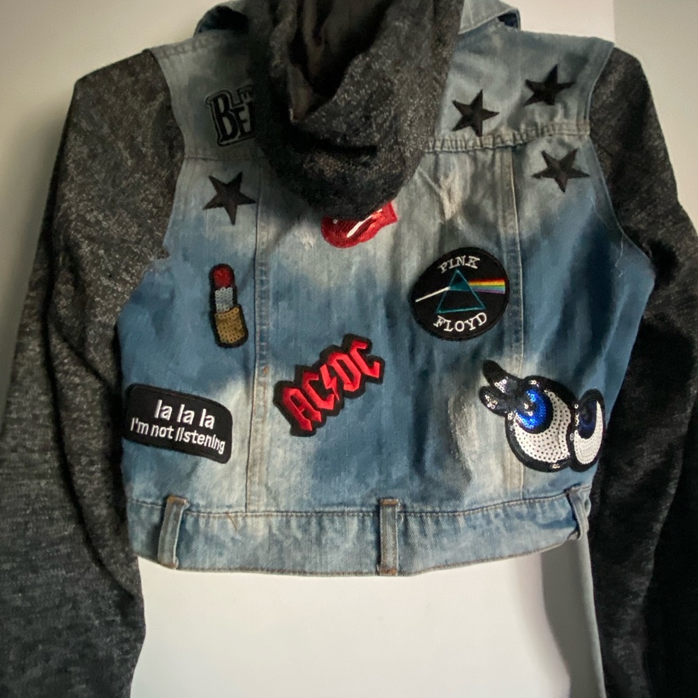 Girls Upcycled Patched Jean hoodie